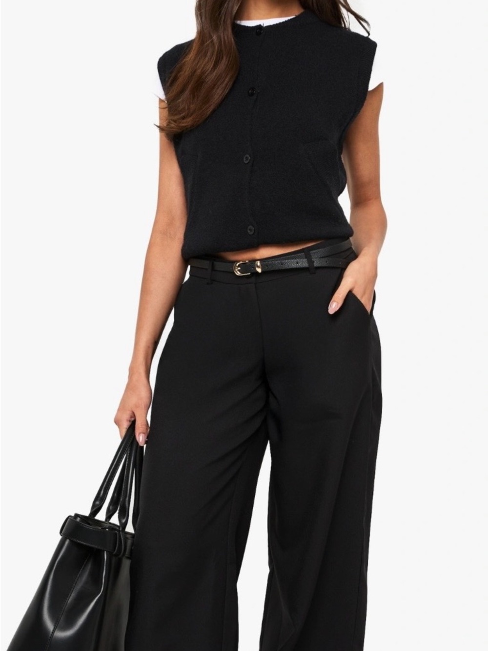 Boohoo Black High-Rise Wide-Leg Pants